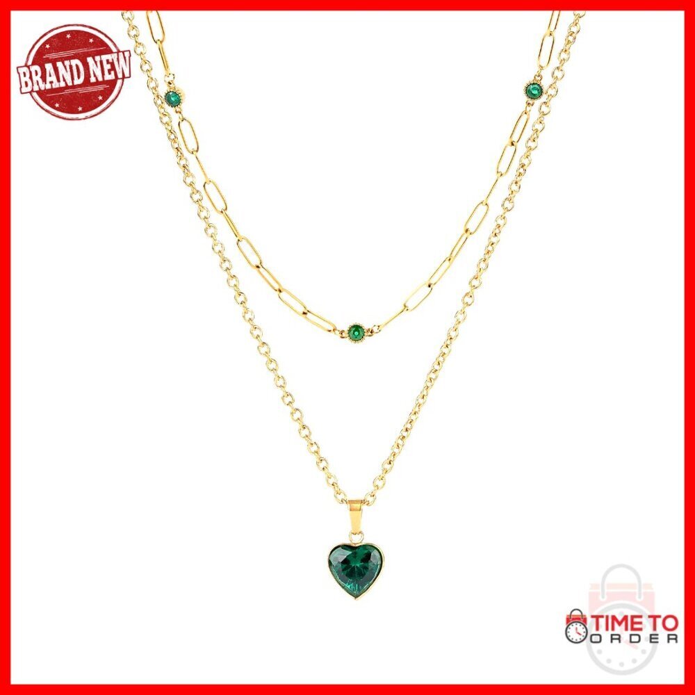 18k Gold Plated Layered Pendant Necklace Heart Choker Chain Adjustable